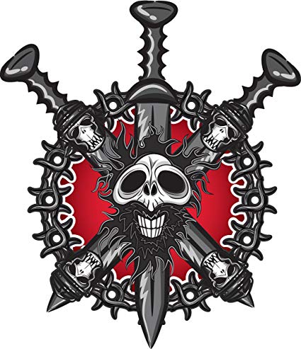 425x493 Creepy Smiling Halloween Demon Skull With Swords