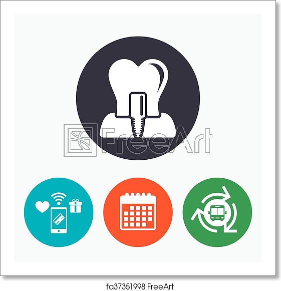 561x581 Free Art Print Of Tooth Implant Sign Icon Dental Care Symbol