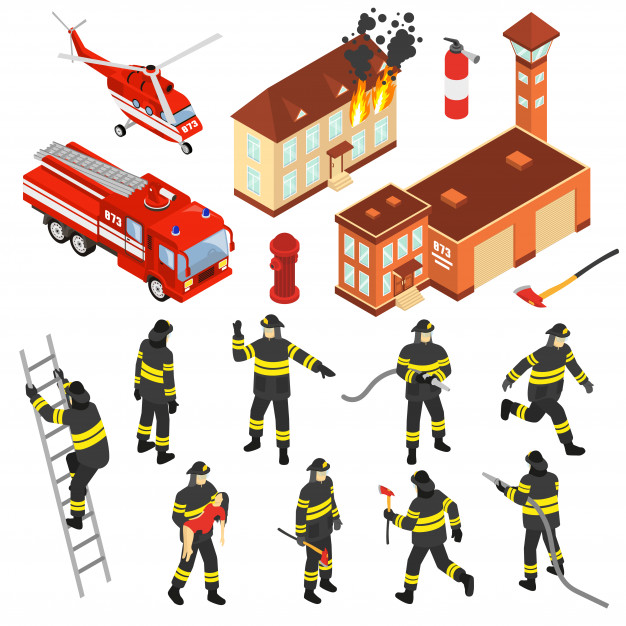 626x626 Isometric Fire Department Icon Set Vector Free Download