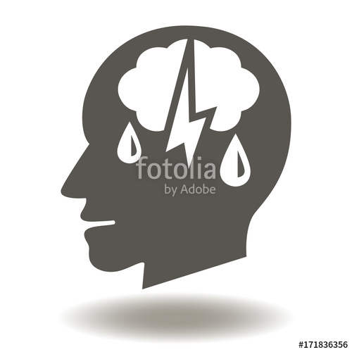500x500 Depression Icon Vector Head Cloud Lightning Drops Illustration