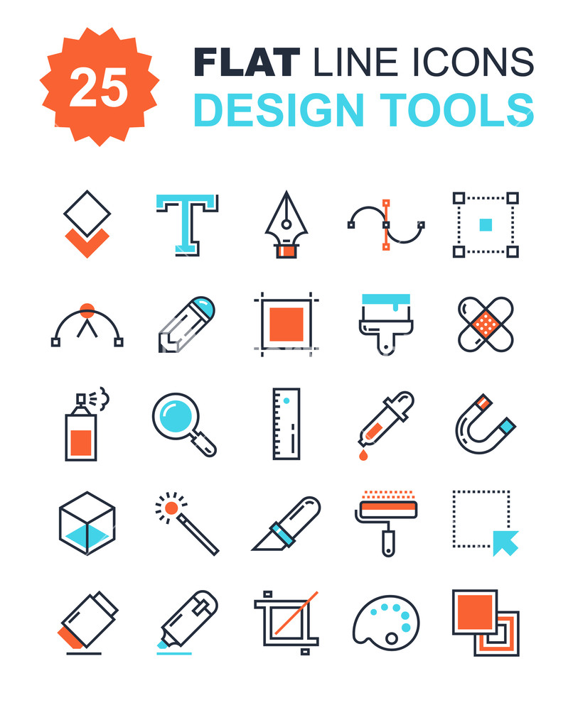 806x1000 Abstract Vector Collection Of Flat Line Design Tools Icons