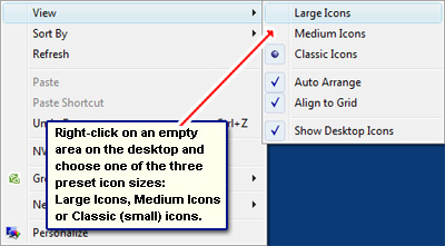 Change Desktop Icon Size In Windows Vista Using The Mouse 400x221 Change Desktop Icon Size In Windows Vista Using The Mouse