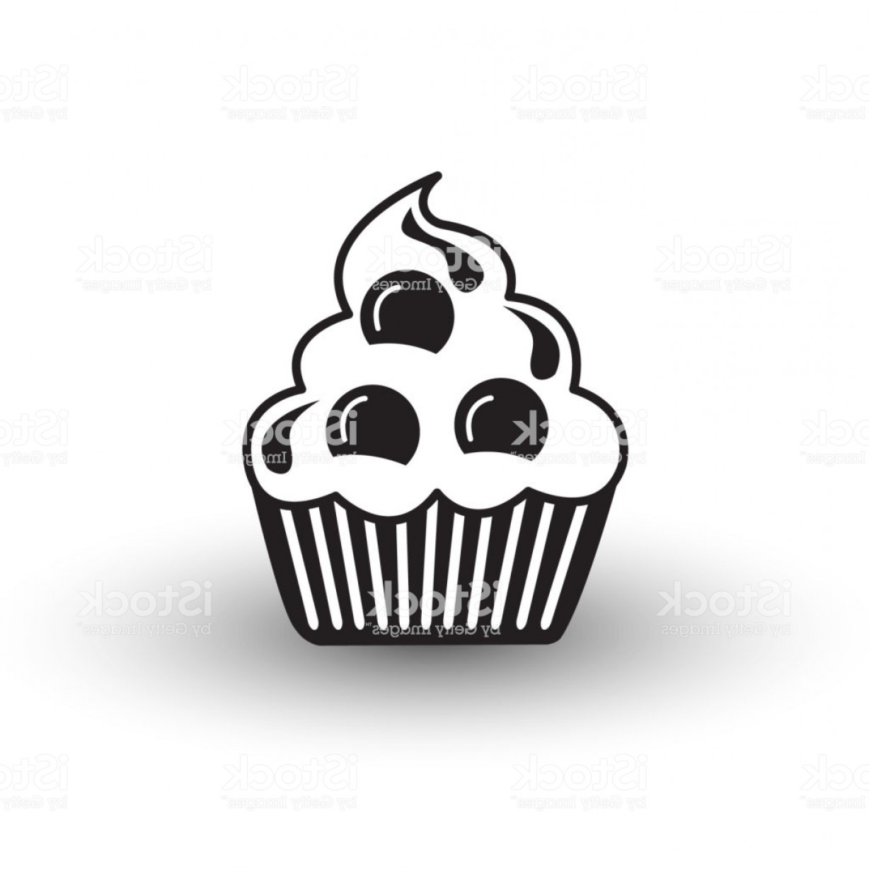 Cute Cup Cake Dessert Icon Black And White Vector With Shadow 1228x1228 Cute Cup Cake Dessert Icon Black And White Vector With Shadow