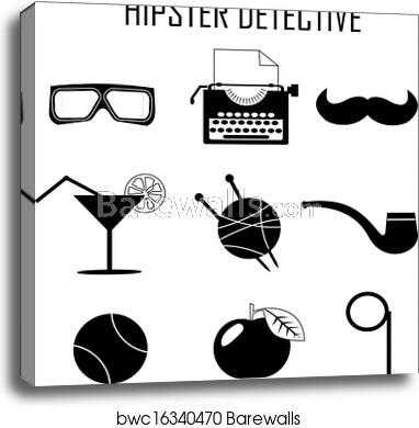 382x390 Hipster Detective Icon Vector, Canvas Print Barewalls Posters