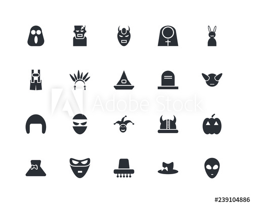 500x405 Set Of Icons Such As Alien, Hat, Mexican Hat, Mask, Dress