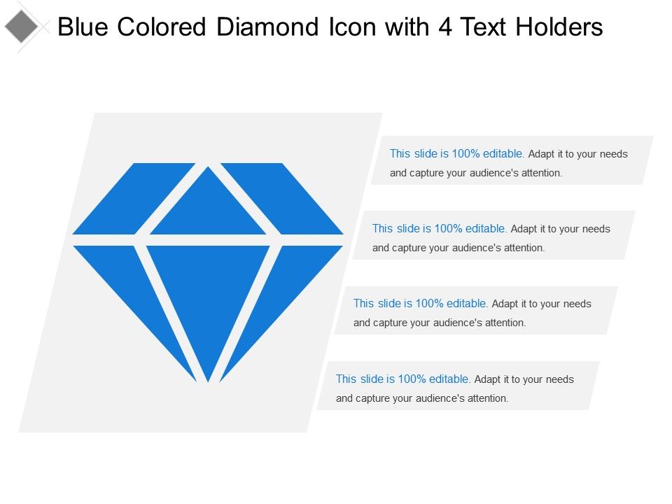 960x720 Blue Colored Diamond Icon With Text Holders Powerpoint Slide