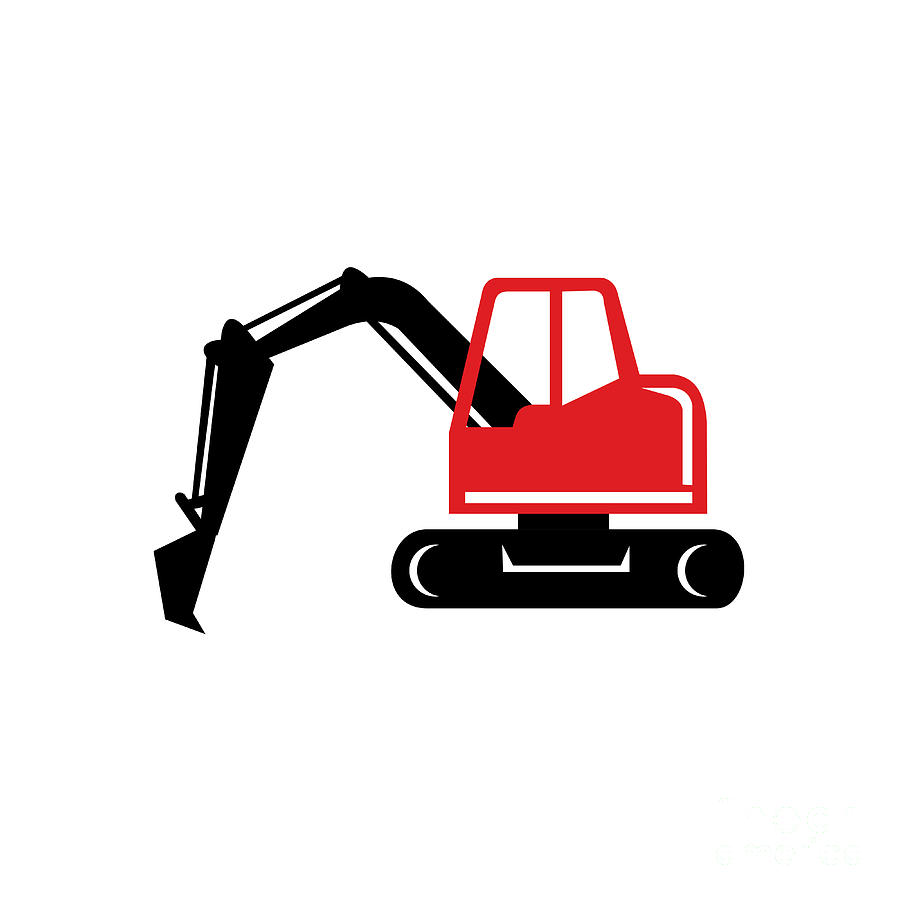 900x900 Mechanical Excavator Digger Retro Icon Digital Art