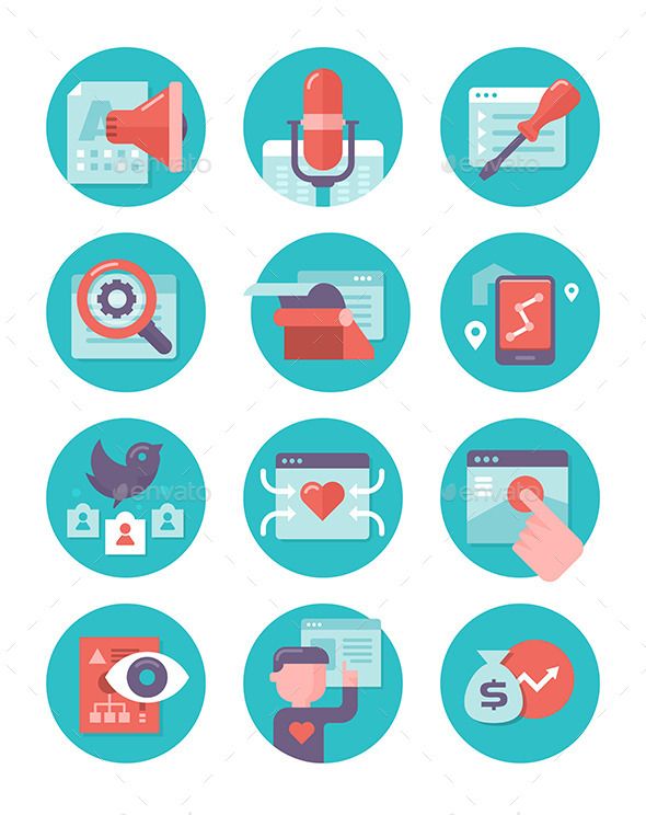 590x744 Modern Flat Icons Of Digital Inbound Marketing, Content Creation