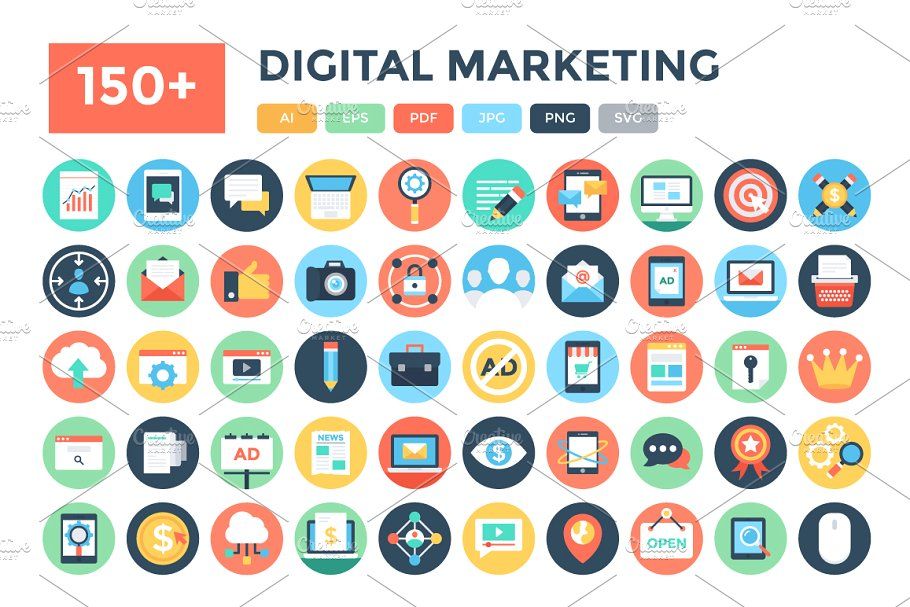 Flat Digital Marketing Icons 910x607 Flat Digital Marketing Icons