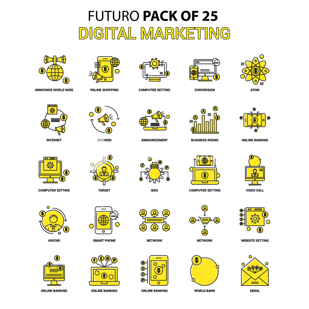 1000x1000 Digital Marketing Icon Set Yellow Futuro Latest Design Icon Pack