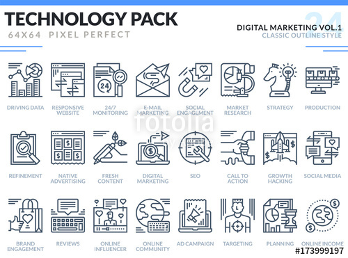500x371 Digital Marketing Icons Set Technology Outline Icons Pack Pixel