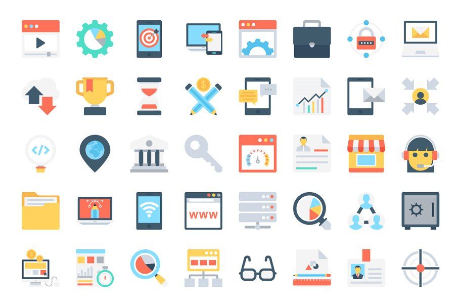 910x607 Flat Digital Marketing Icons