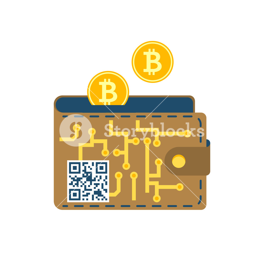 1000x1000 Digital Wallet Concept, Bitcoin, Qr Code, Income Flat Vector Icon