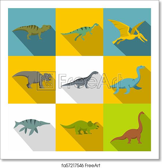 561x581 Free Art Print Of Types Of Dinosaur Icon Set, Flat Style Types