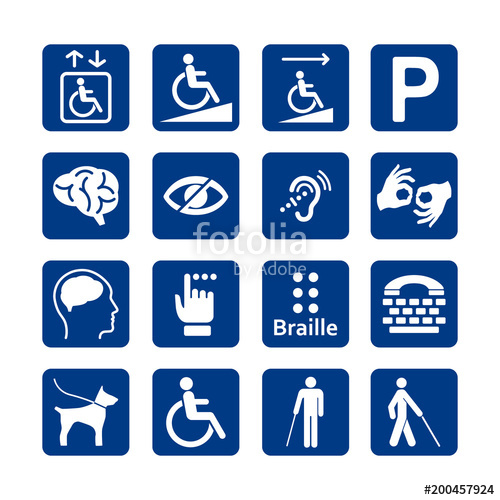 500x500 Blue Square Set Of Disability Icons Disabled Icon Set Mental