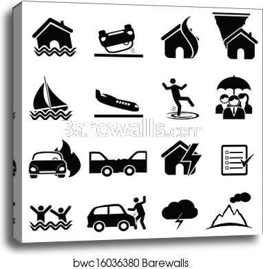 382x390 Insurance And Disaster Icon Set, Canvas Print Barewalls Posters
