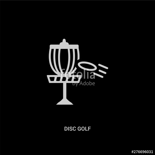 500x500 White Disc Golf Vector Icon On Black Background Modern Flat Disc