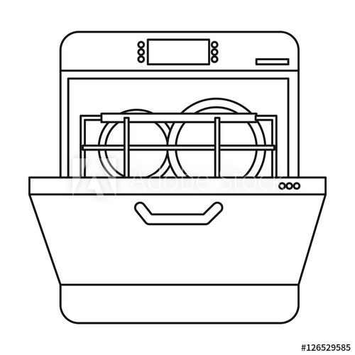 500x500 Dishwasher Icon In Outline Style Isolated On White Background