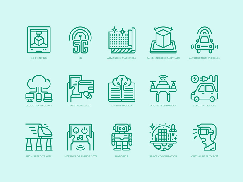 800x600 Technologies Disruption Icons Set