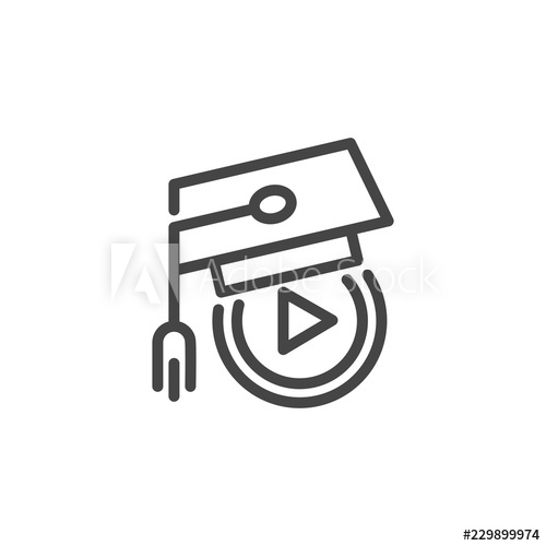 500x500 E Learning Icon Graduation Cap And Play Button Distance