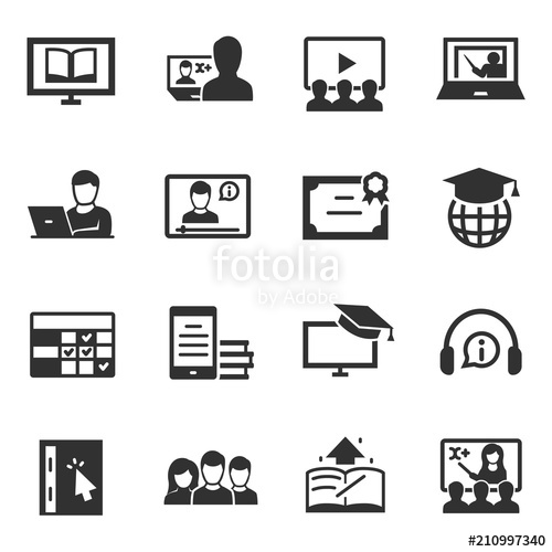 500x500 E Learning, Monochrome Icons Set Distance Learning Specialty