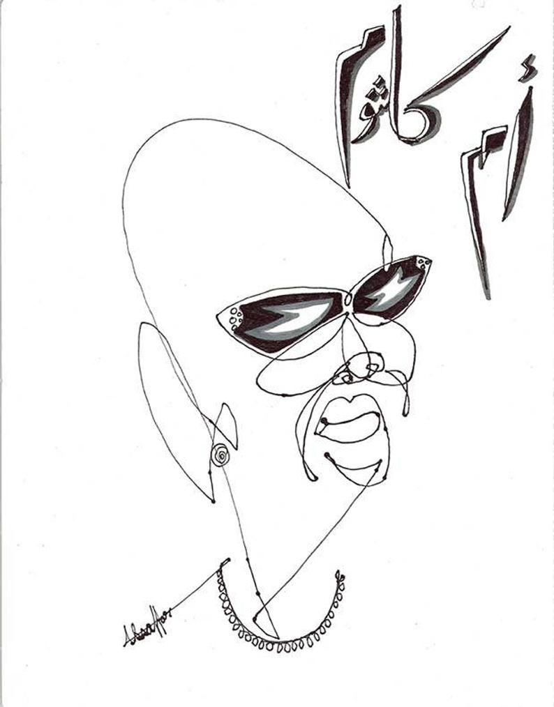 794x1014 Um Kalthoom Line Drawing Arab Diva Egypt Icon Etsy