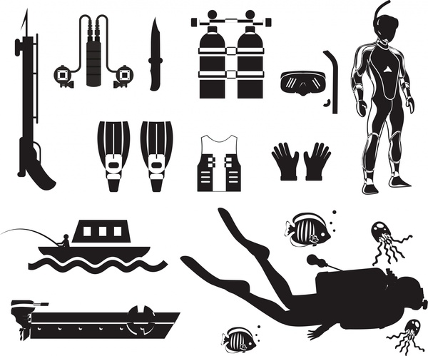 600x499 Diving Icons Sets With Silhouettes Design Free Vector In Adobe