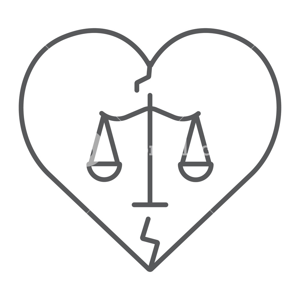 1000x1000 Divorce Thin Line Icon, Law And Marriage, Broken Heart Sign