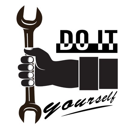450x450 Hand Holding A Wrench, Icon Lettering Do It Yourself Black Color