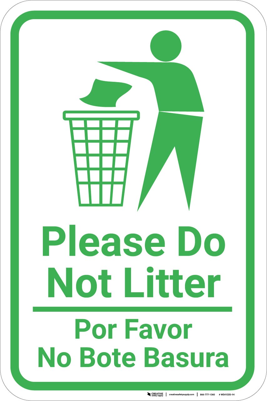 854x1280 Please Do Not Litter Bilingual Spanish With Large Icon Portrait