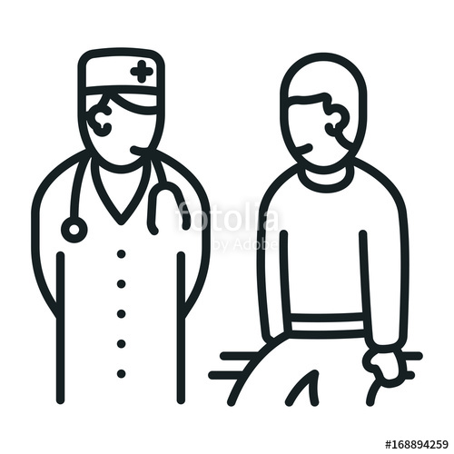 500x500 Doctor And Patient Minimalistic Black Flat Line Stroke Icon Stock