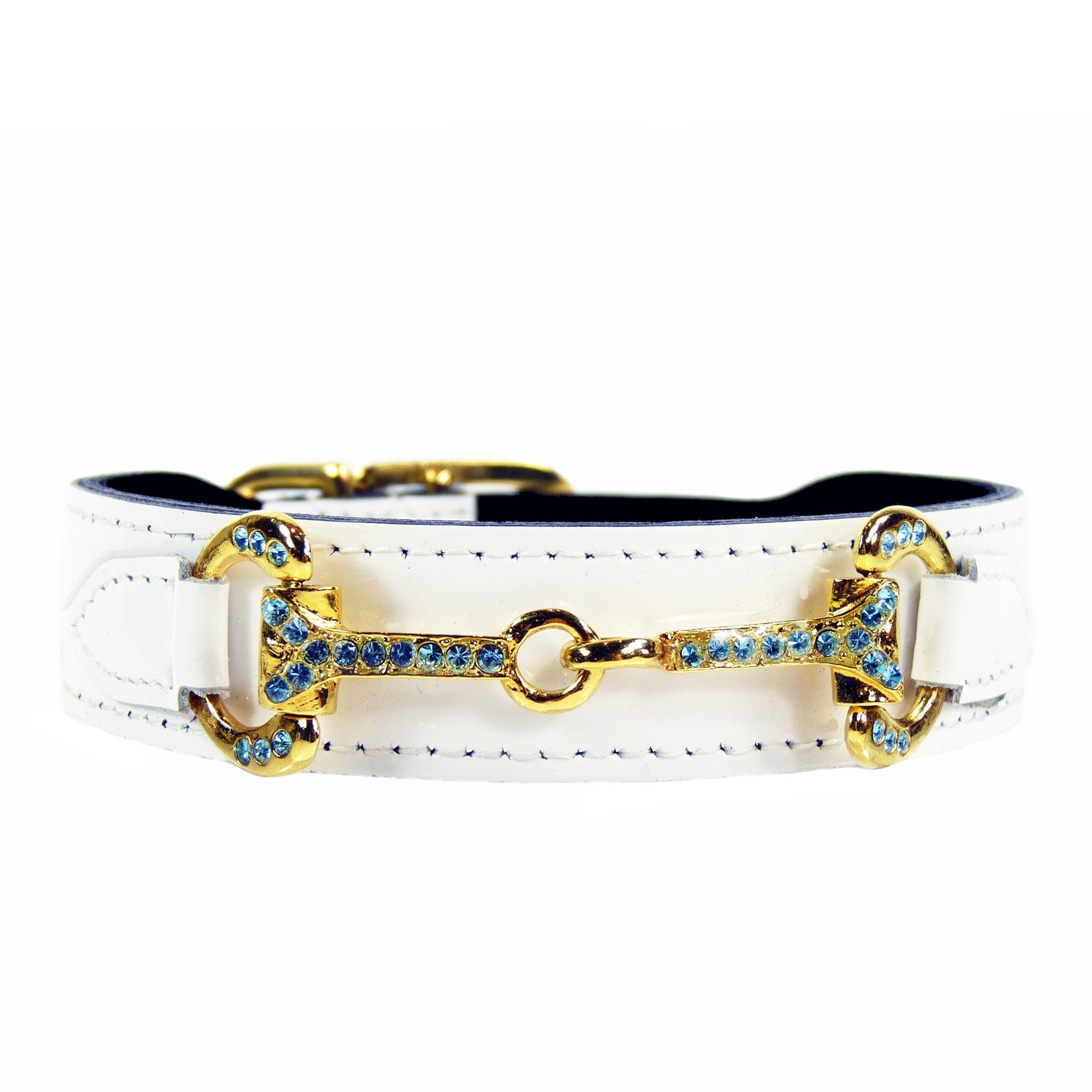 2000x2000 White Patent Leather Dog Collar With Aquamarine Swarovski Crystals