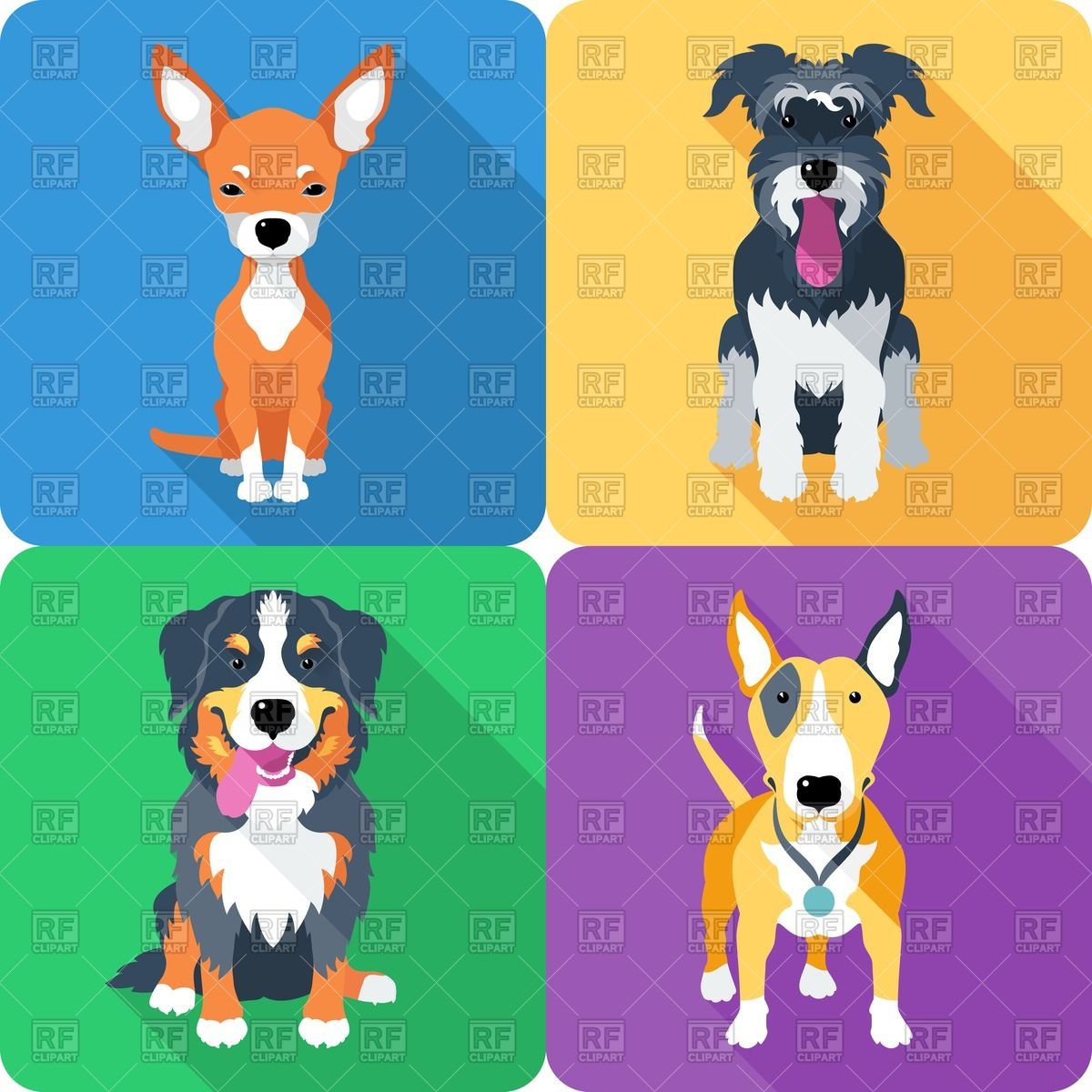 1200x1200 Flat Icons With Dog Breeds Bull Terrier, Chihuahua, Miniature