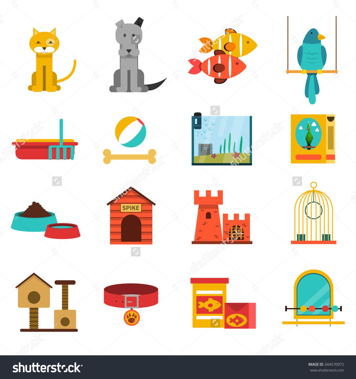 1500x1600 Pets Flat Icons Set With Cat Dog Fishes And Bird Isolated Vector