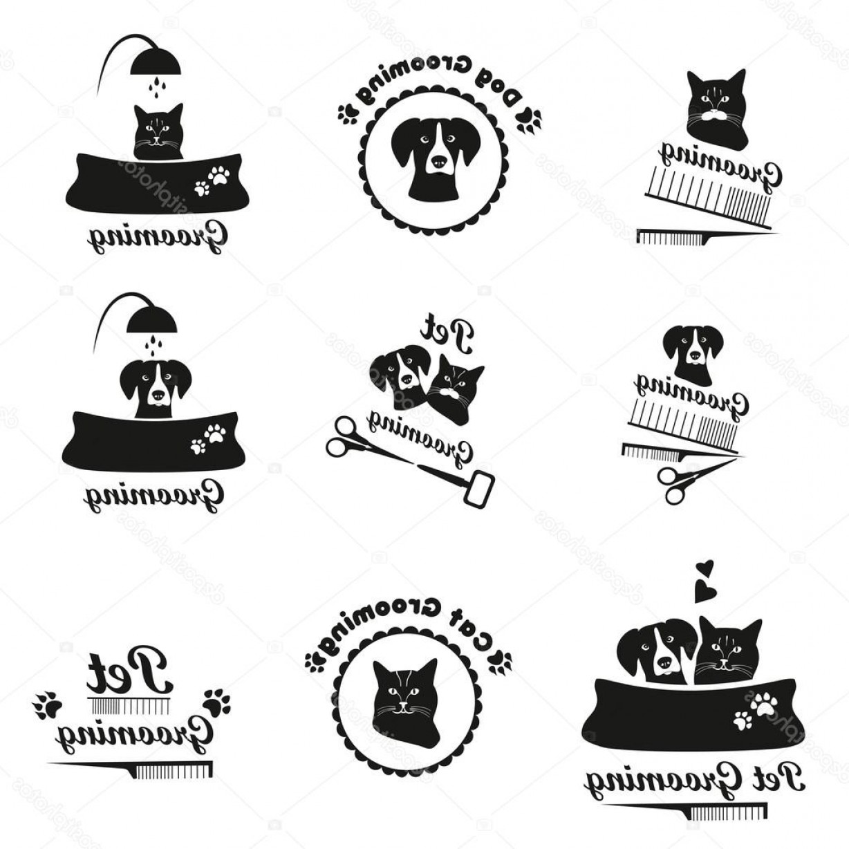 1228x1228 Stock Illustration Pet Grooming Logo Label Bages Geekchicpro