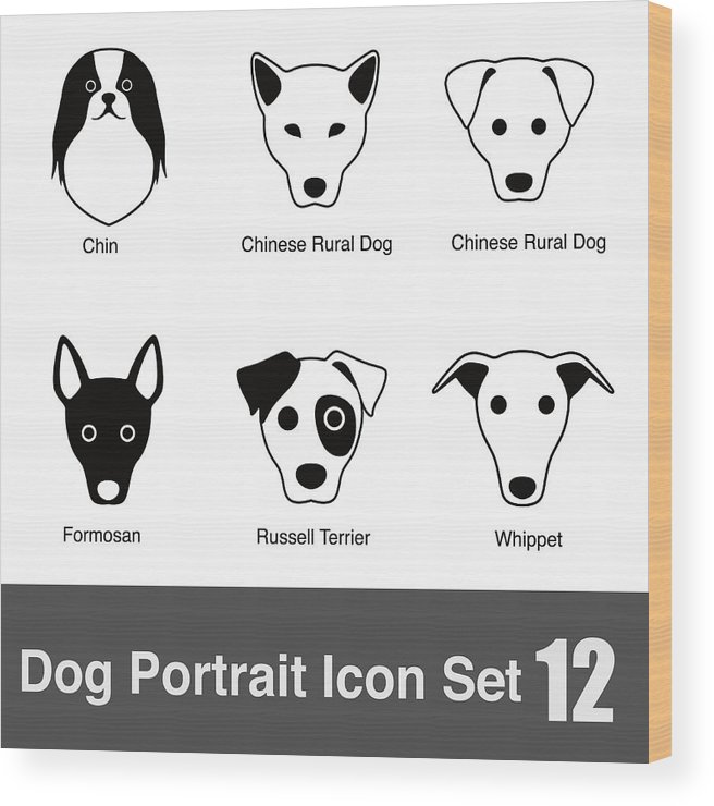656x740 Set Of Cute Dog Head Icons, Vector Illustration Wood Print