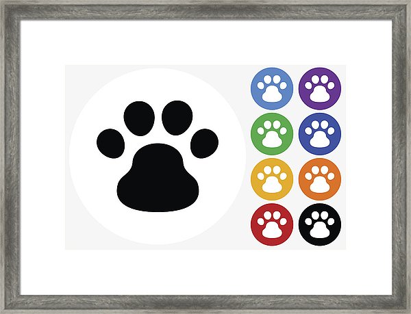600x459 Dog Paw Icon On Flat Color Circle Buttons Framed Print