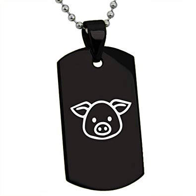 395x395 Tioneer Black Stainless Steel Pig Icon Dog Tag Pendant Necklace