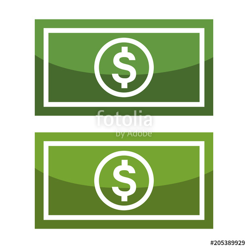 500x500 Simple, Flat Green Dollar Bill Icon Two Variations Isolated