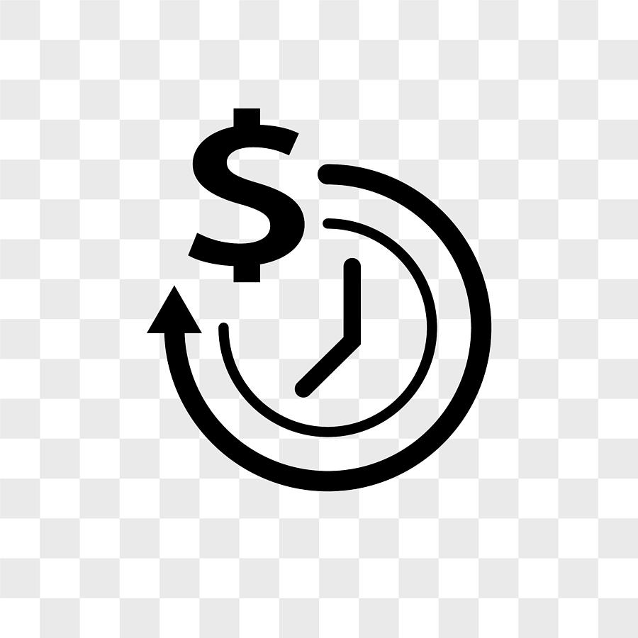 900x900 Clock With Dollar Vector Icon On Transparent Background, Clock