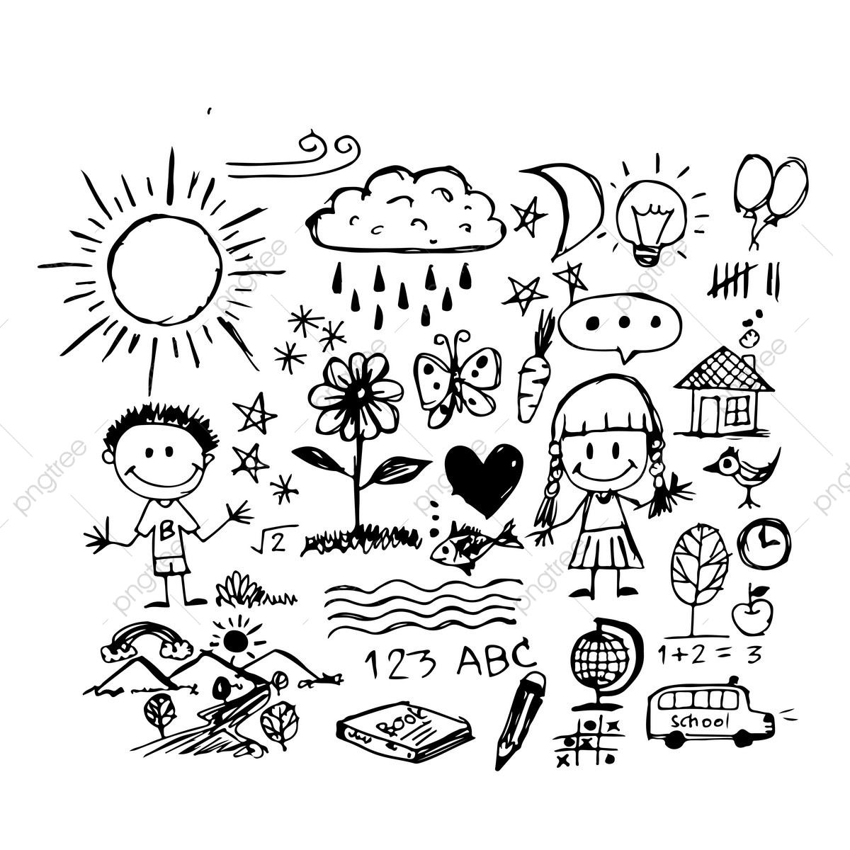 1200x1200 Children Hand Draw Doodle Icon, Abstract, Background Png