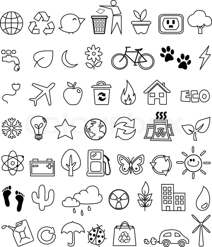 686x800 Eco Doodle Icon Set Stock Vector Colourbox