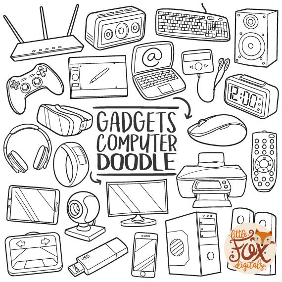 570x570 Gadgets Computer Technology Tools Traditional Doodle Icons Clipart