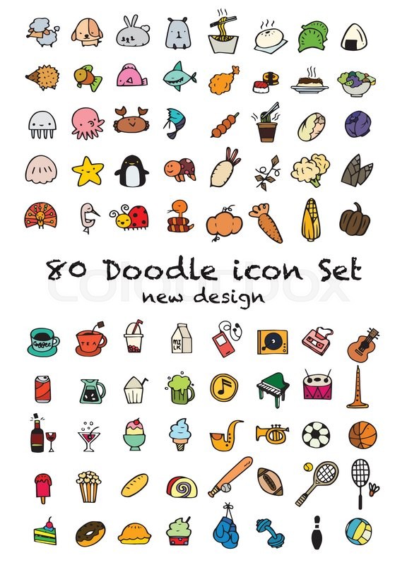 576x800 Set Of Cute Doodle Icons Universal Stock Vector Colourbox