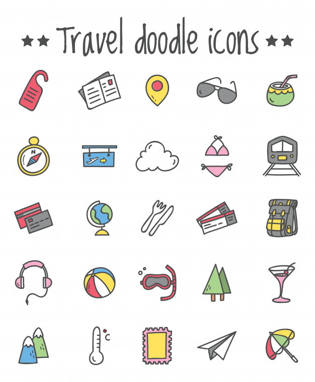 626x759 Travel Icon Set In Doodle Style Vector Premium Download