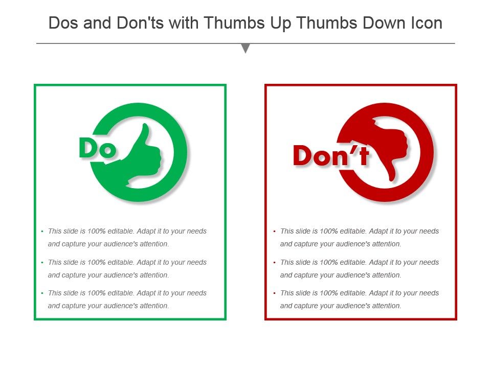 960x720 Dos And Donts With Thumbs Up Thumbs Down Icon Ppt Icon Template
