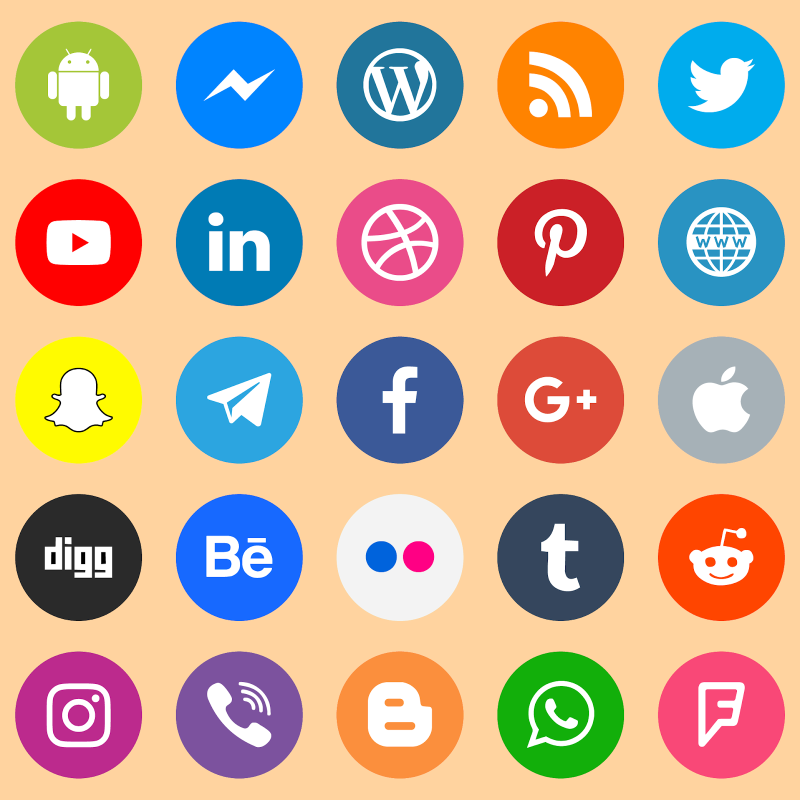 1600x1600 Download Bottons Social Media Icons Color