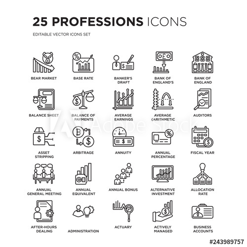 500x500 Set Of Professions Linear Icons Such As Bear Market, Base Rate