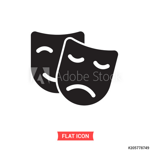 500x500 Theatre Mask Vector Icon, Comedy And Drama Symbol Flat Sign