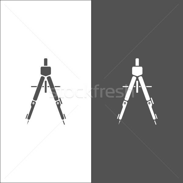 600x600 Drawing Compass Icon On Black And White Background Vector